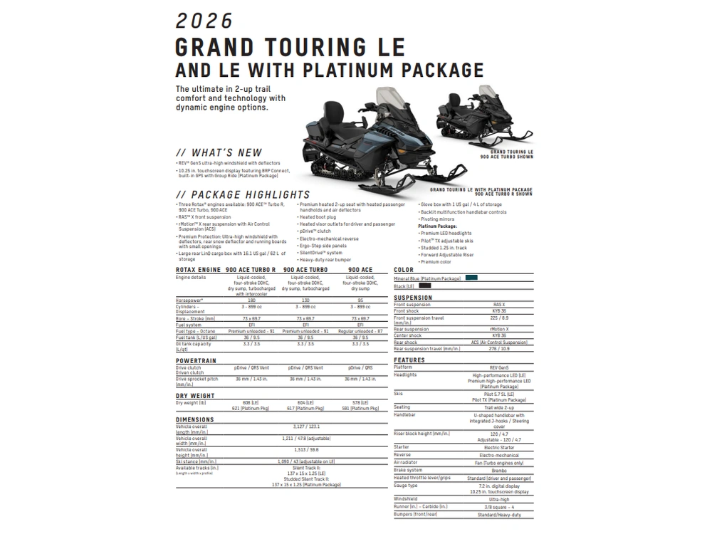 2026 Ski-doo Grand Touring Le Platinum 900r alt