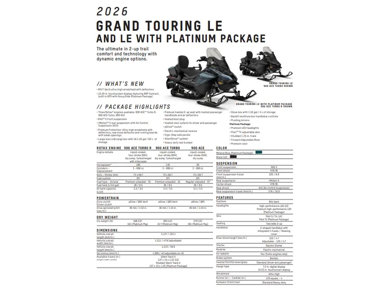 2026 Ski-Doo Grand Touring LE Platinum 900R