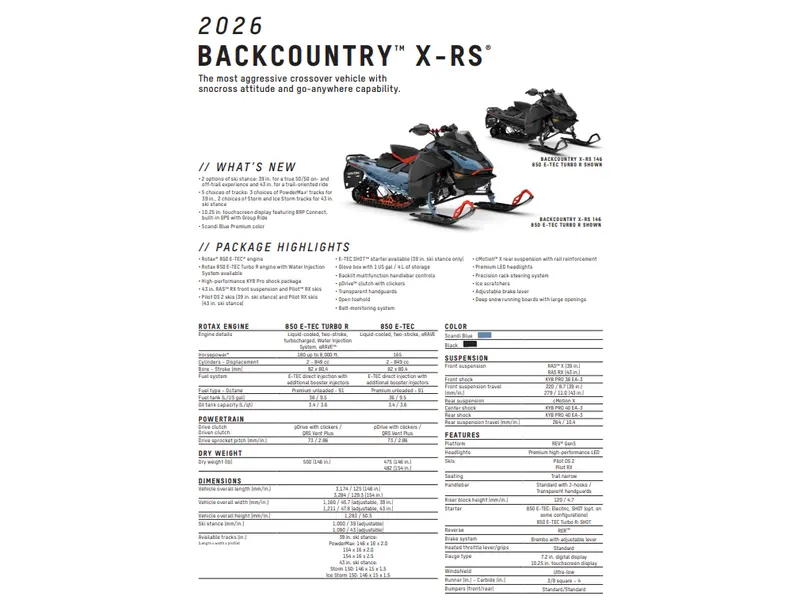 2026 Ski-Doo Backcountry 850 R 43" 1.5 Blue