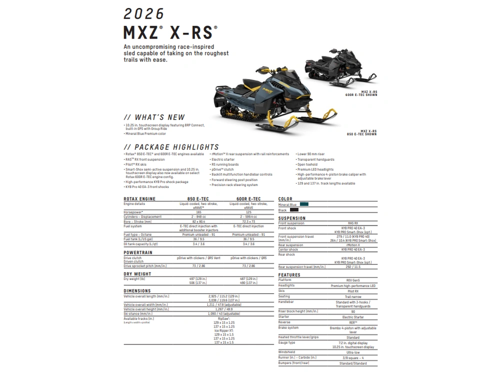 2026 Ski-doo Mxz X-rs 137 850 E-tec Ice Ripper Xt 1.25" E.s. W/ 10.25" Touchscreen alt