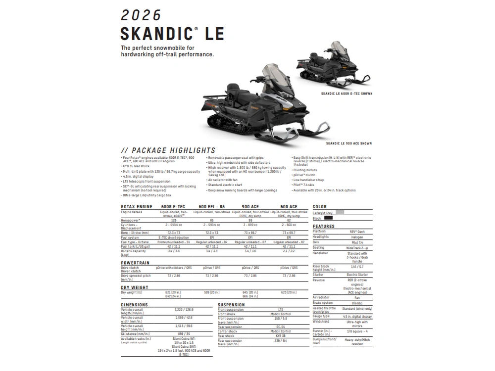 2026 Ski-doo Skandic Le 20" 900 Ace Silent Cobra 1.5" E.s. alt