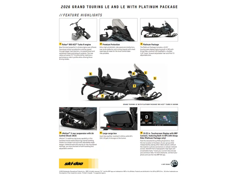 2026 Ski-Doo GRAND TOURING LE 900 ACE Turbo R Silent Track II 1.25" E.S.