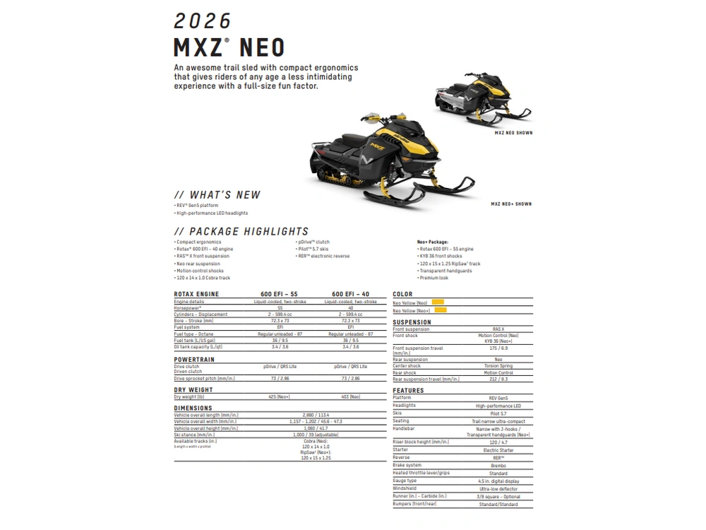 2026 Ski-doo Mxz Neo+ 600 Efi (55) Ripsaw 1.25" E.s. alt