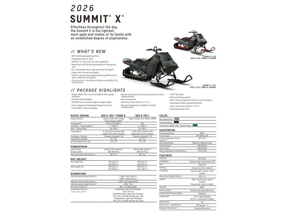 2026 Ski-doo Summit X 154 850 R 3" Grey alt