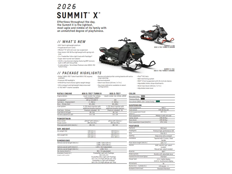 2026 Ski-Doo Summit X 154 850 R 3" Grey