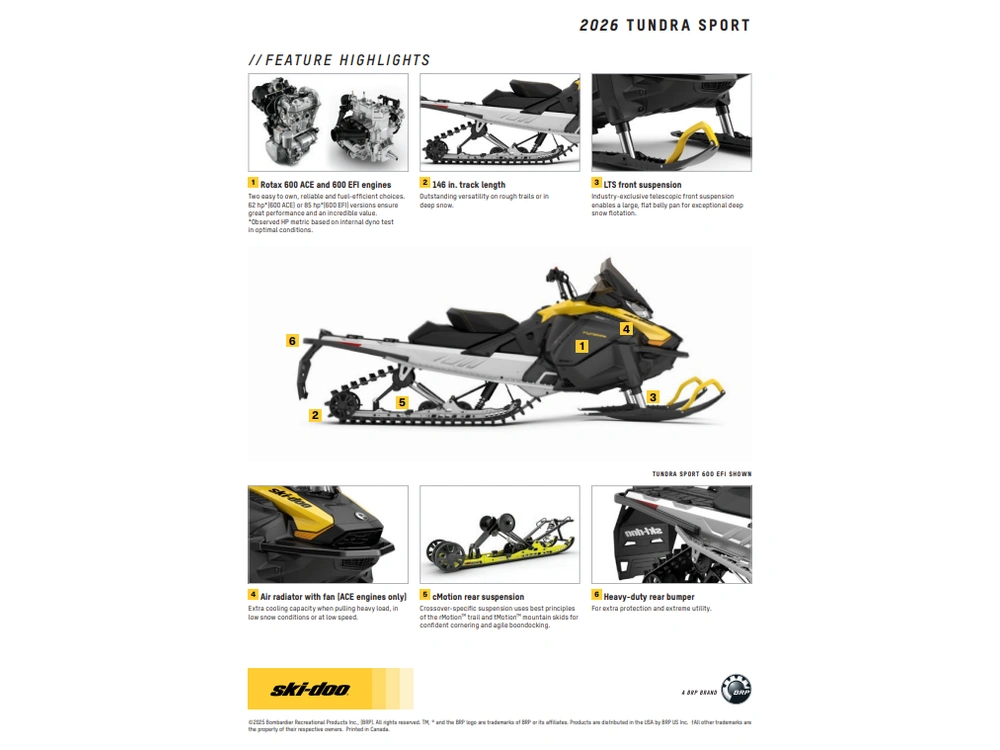 2026 Ski-doo Tundra Sport 600efi 1.6" Es Yellow alt