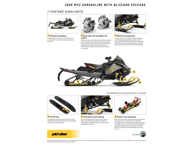2026 Ski-Doo MXZ ADR w/ BLIZZARD Pkg 137 850 E-TEC Ice Ripper XT 1.25" E.S.