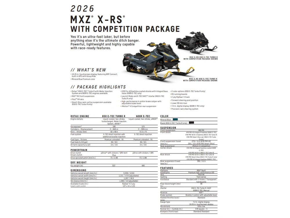 2026 Ski-doo Mxz Comp 850r 10.25 Ss Blue alt