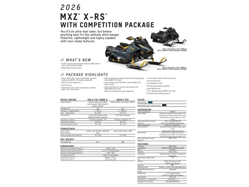 2026 Ski-Doo MXZ Comp 850R 10.25 SS Blue