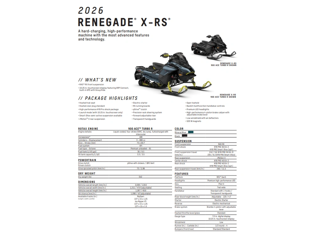 2026 Ski-doo Renegade Xrs 900r 10.25 1.25 Ir Ss alt