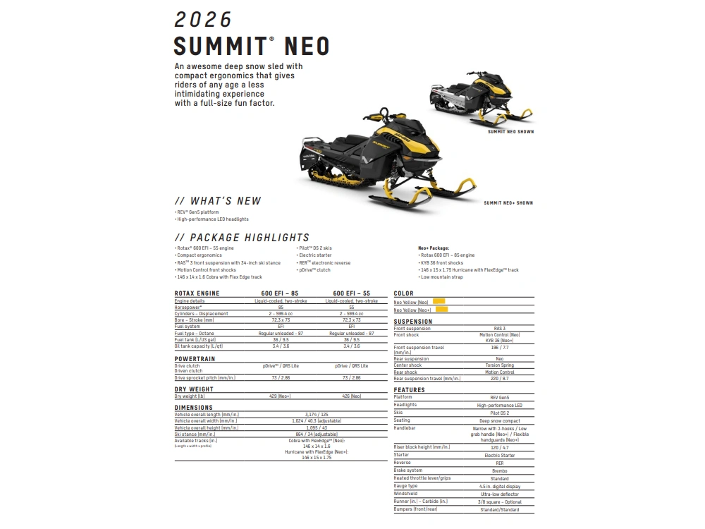 2026 Ski-doo Summit Neo+ 600 Efi Hurricane Flexedge 1.75" E.s. Lac alt