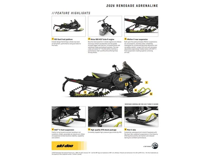 2026 Ski-Doo RENEGADE ADRENALINE 900 ACE Turbo R RipSaw 1.25" E.S.