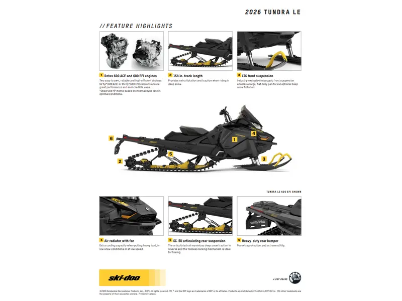 2026 Ski-Doo Tundra LE 600efi 1.6" ES Black