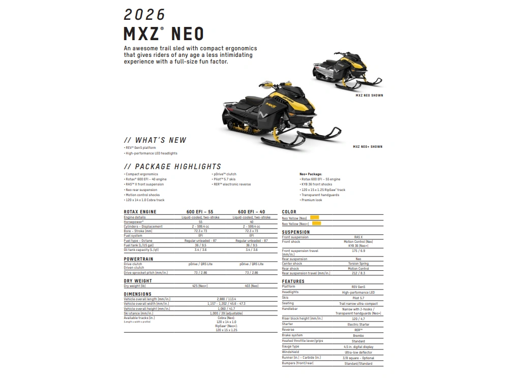 2026 Ski-doo Mxz Neo+ 600 Efi (55) Ripsaw 1.25" E.s. alt