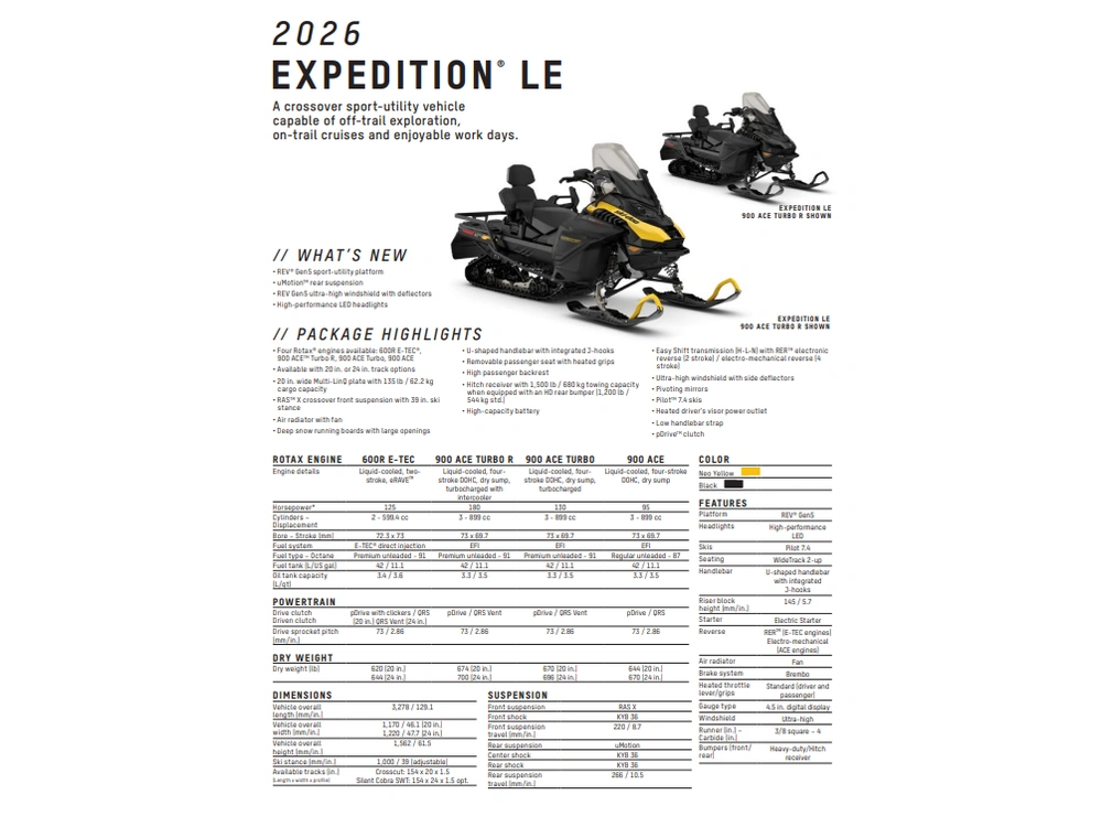 2026 Ski-doo Expedition Le 20" 900 Ace Crosscut 1.5" E.s. alt