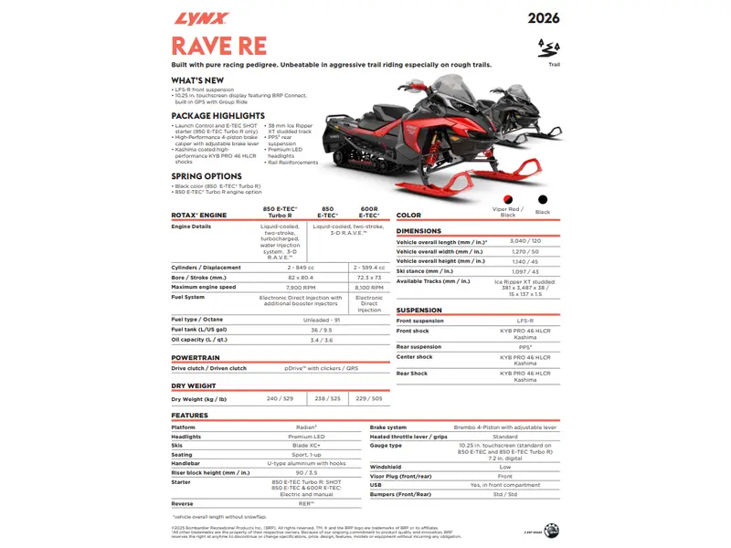 2026 Lynx Rave RE 850R Black