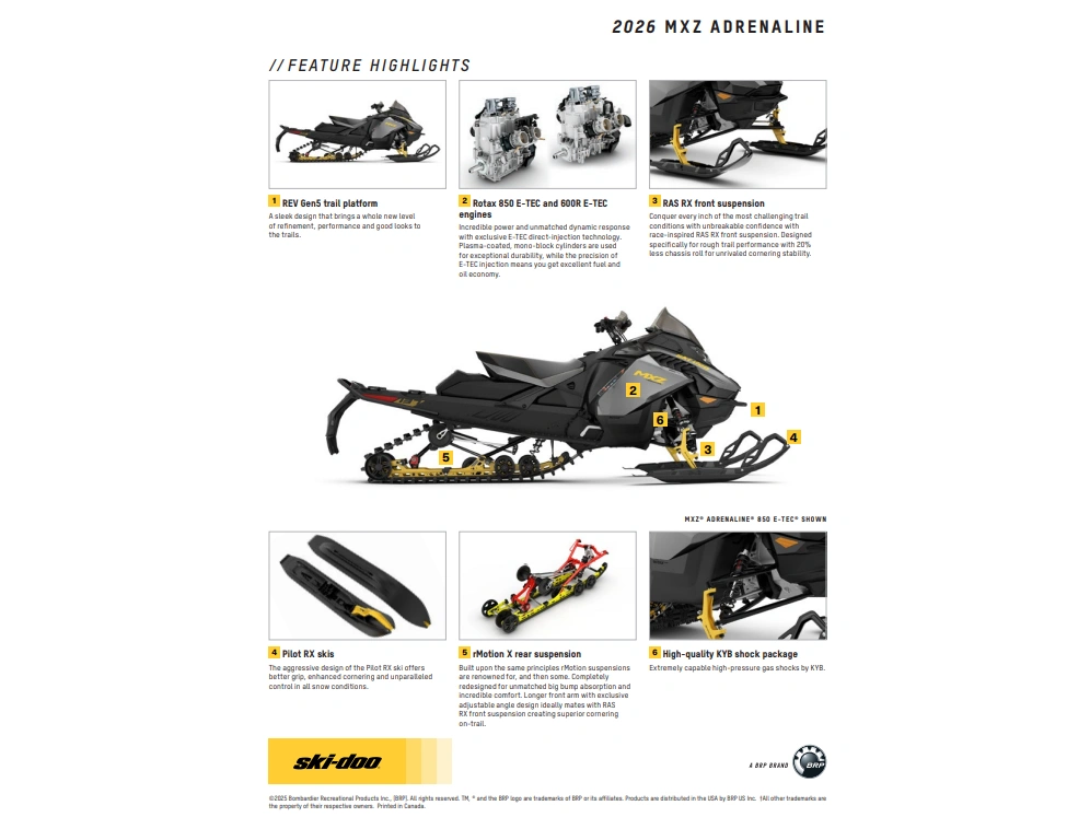 2026 Ski-doo Mxz Adrenaline 129 850 E-tec Ripsaw 1.25" E.s. alt