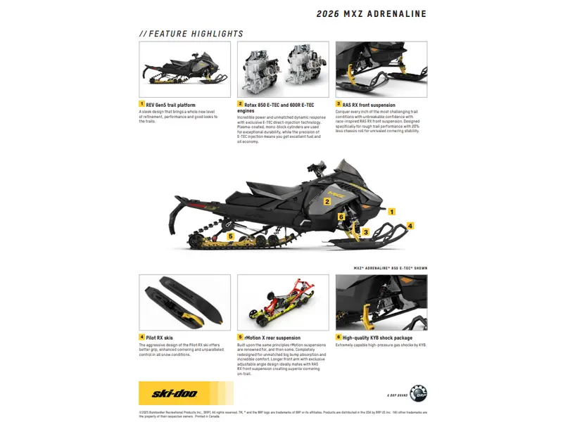 2026 Ski-Doo MXZ ADRENALINE 129 850 E-TEC RipSaw 1.25" E.S.
