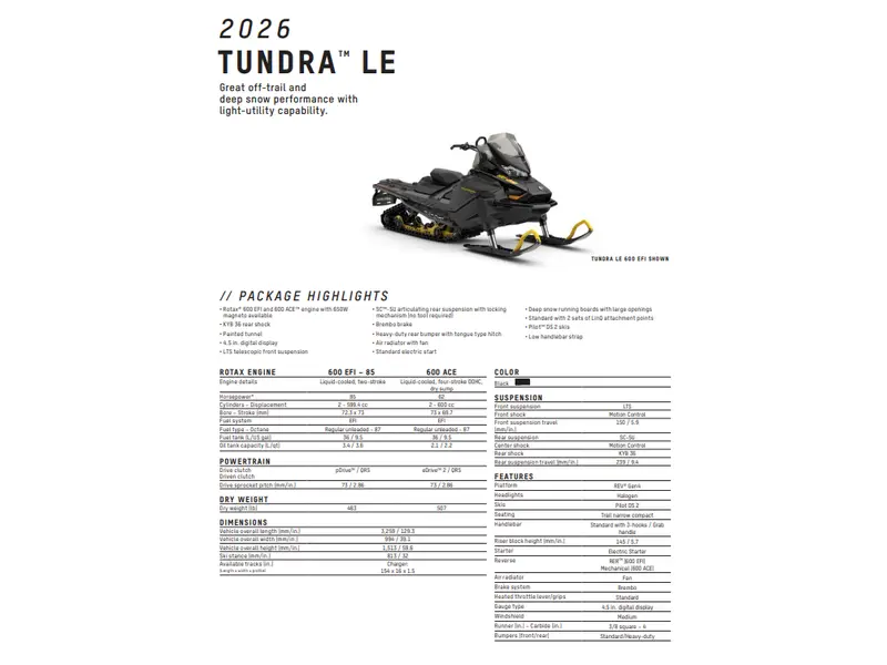 2026 Ski-Doo Tundra LE 600efi 1.6" ES Black