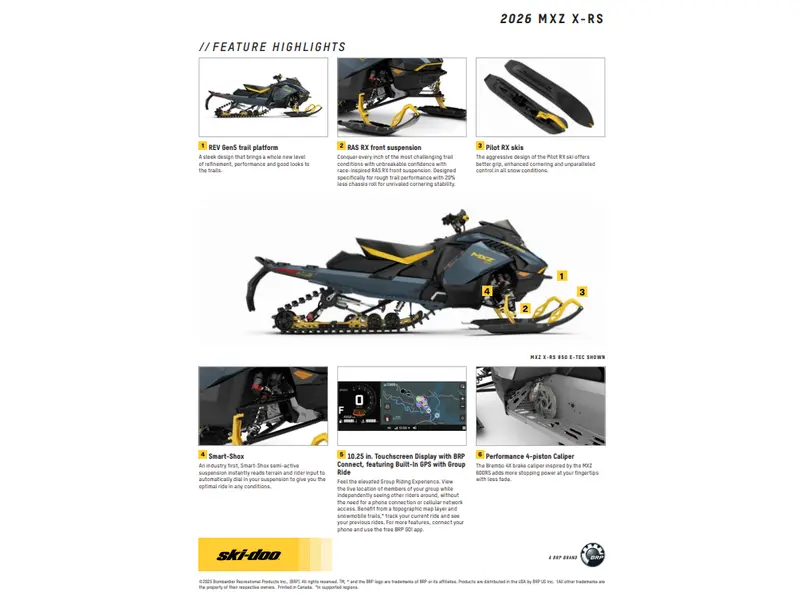 2026 Ski-Doo MXZ X-RS 137 850 E-TEC Ice Ripper XT 1.25" E.S.  w/ 10.25" Touchscreen