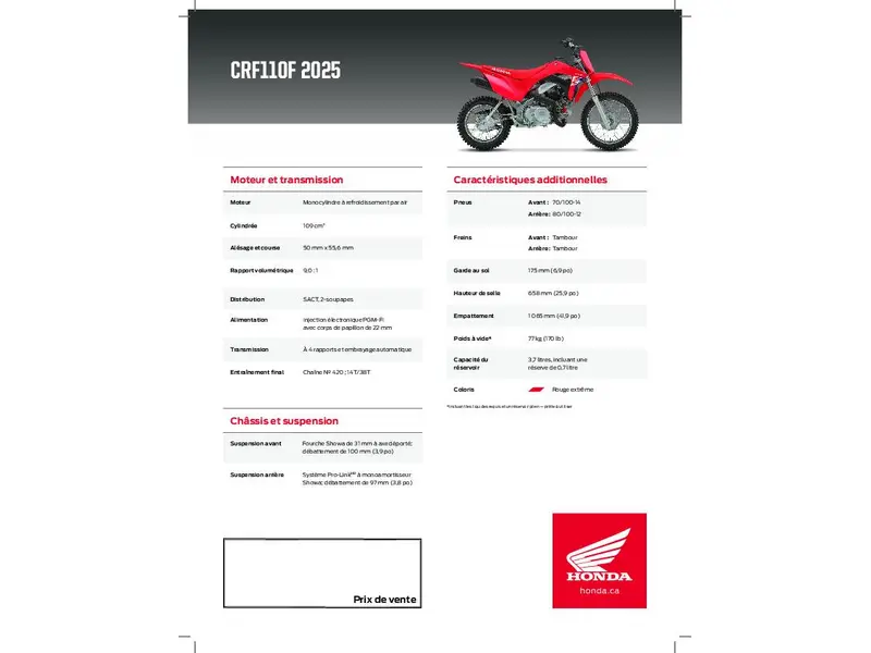 2026 Honda CRF 110 F thumbnail 3