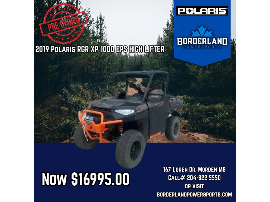 2019 Polaris RGR XP 1000 EPS HIGH LIFTER STEALTH BLACK EPS High Lifter® Edition