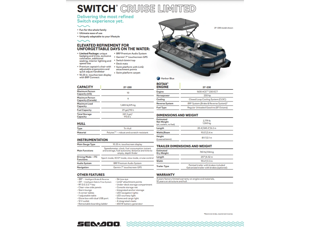 2025 Sea-doo Switch Cruise Limited 21' 230 55sl alt