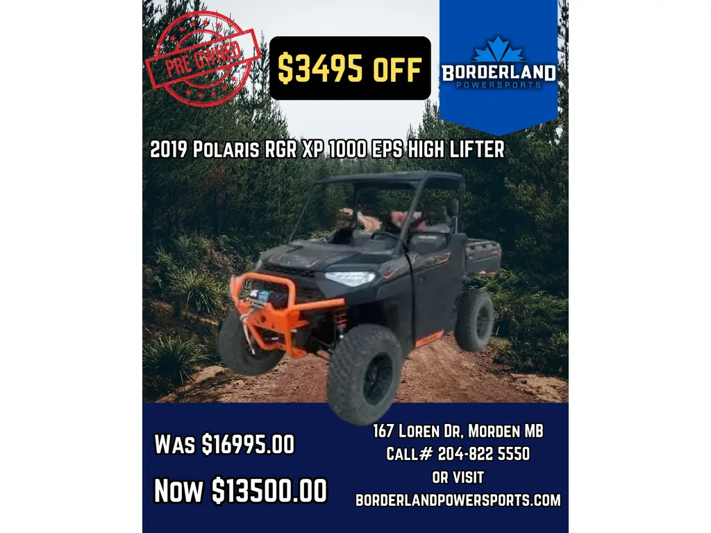 2019 Polaris RGR XP 1000 EPS HIGH LIFTER STEALTH BLACK EPS High Lifter® Edition
