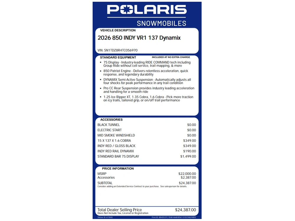 2026 Polaris 850 Indy Vr1 137 Dynamix Edition Snowmobile - (ski-doo - Bombardier) alt