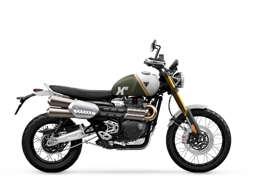 2026 Triumph Scrambler 1200 XE // Matte Khaki Green/Matte Crystal White 