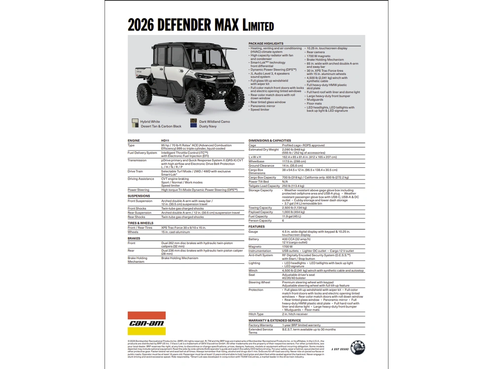 2026 Can-am Defender Ltd Max Hd11 Tan alt