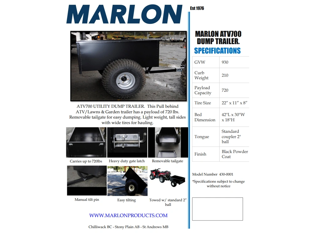 2026 Marlon Atv Trailer 700 alt