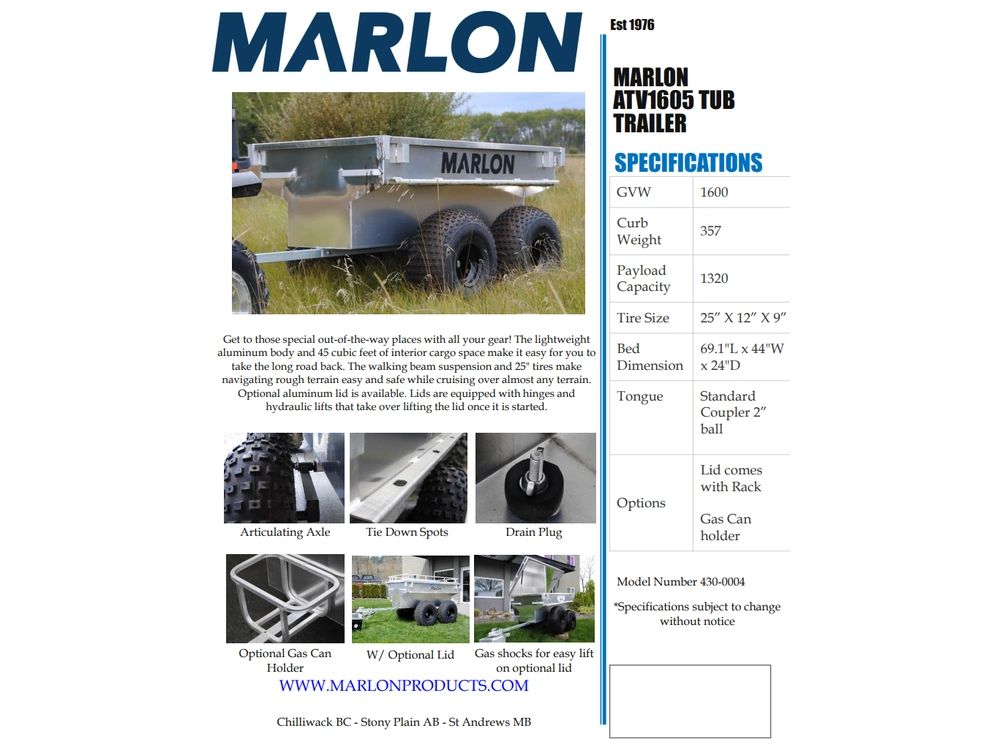 2026 Marlon Marlon Atv 1605 Pull Behind Trailer alt