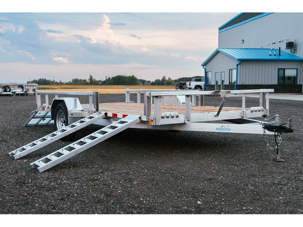 2025 Nordtek Landscape Trailer - 82" X 14' - 5k Single Axle Ld - Open Sides 5k Axle, Aluminum, Spare, Side Load Ramps alt