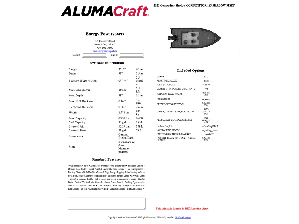 2026 Alumacraft Comp 185x Tiller F29 Shadow Series Cvg alt