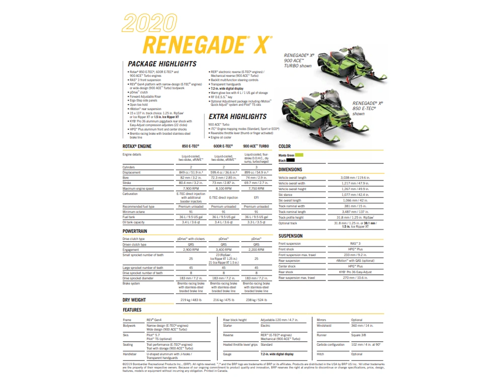 2020 Ski-doo Sm Renegade X 850 Etec alt