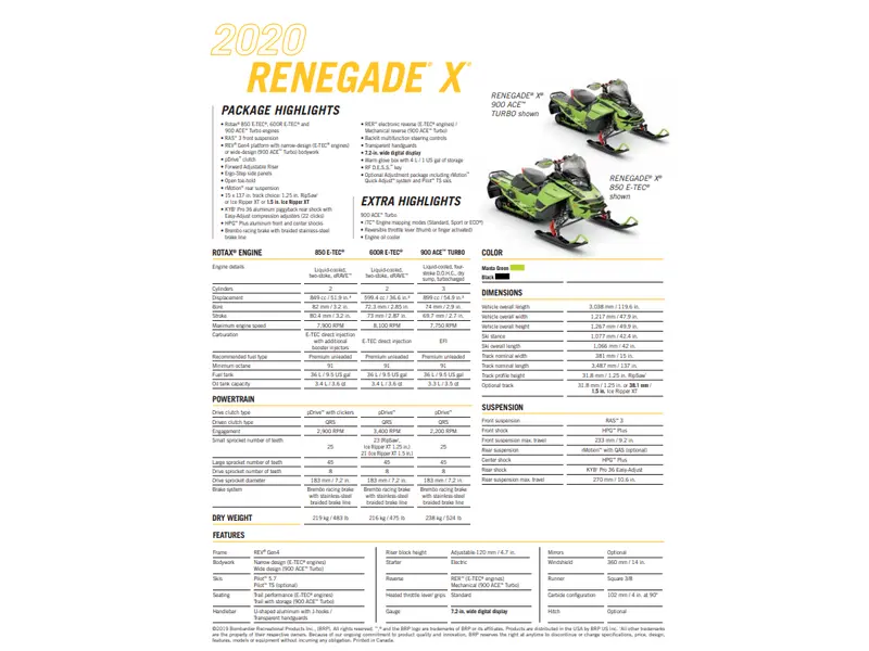 2020 Ski-Doo SM RENEGADE X 850 ETEC