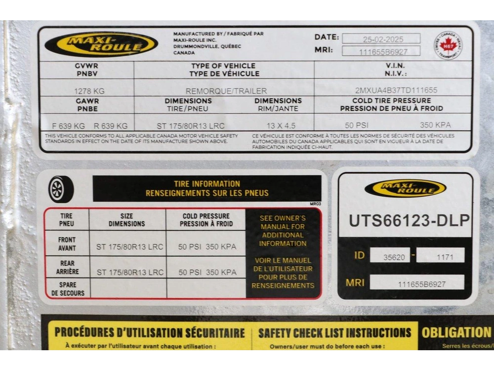 Maxi-roule Uts66123dl-p 66x123 Double Essieux 2026