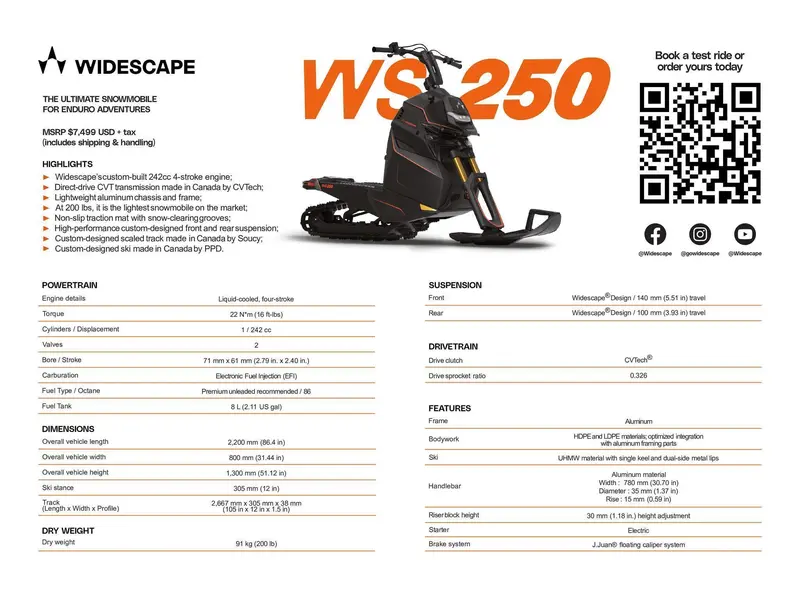 Arctic Cat WIDESCAPE 250 US BLACK | 🌟 Alternative moderne au Snow Hawk 🌟 | 2024