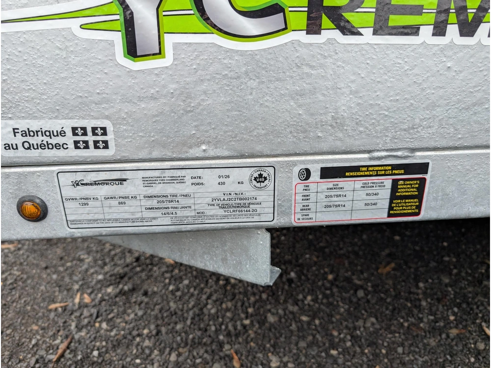 Ycremorque Yclrf66144-2g 66x144 2 Essieus Galavanisé 2026 alt