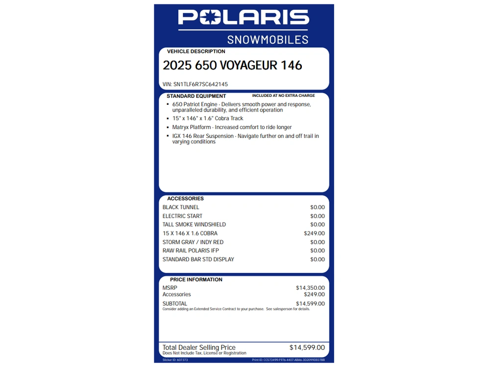 2025 Polaris 650 Voyageur 146 1.6 Cobra Track