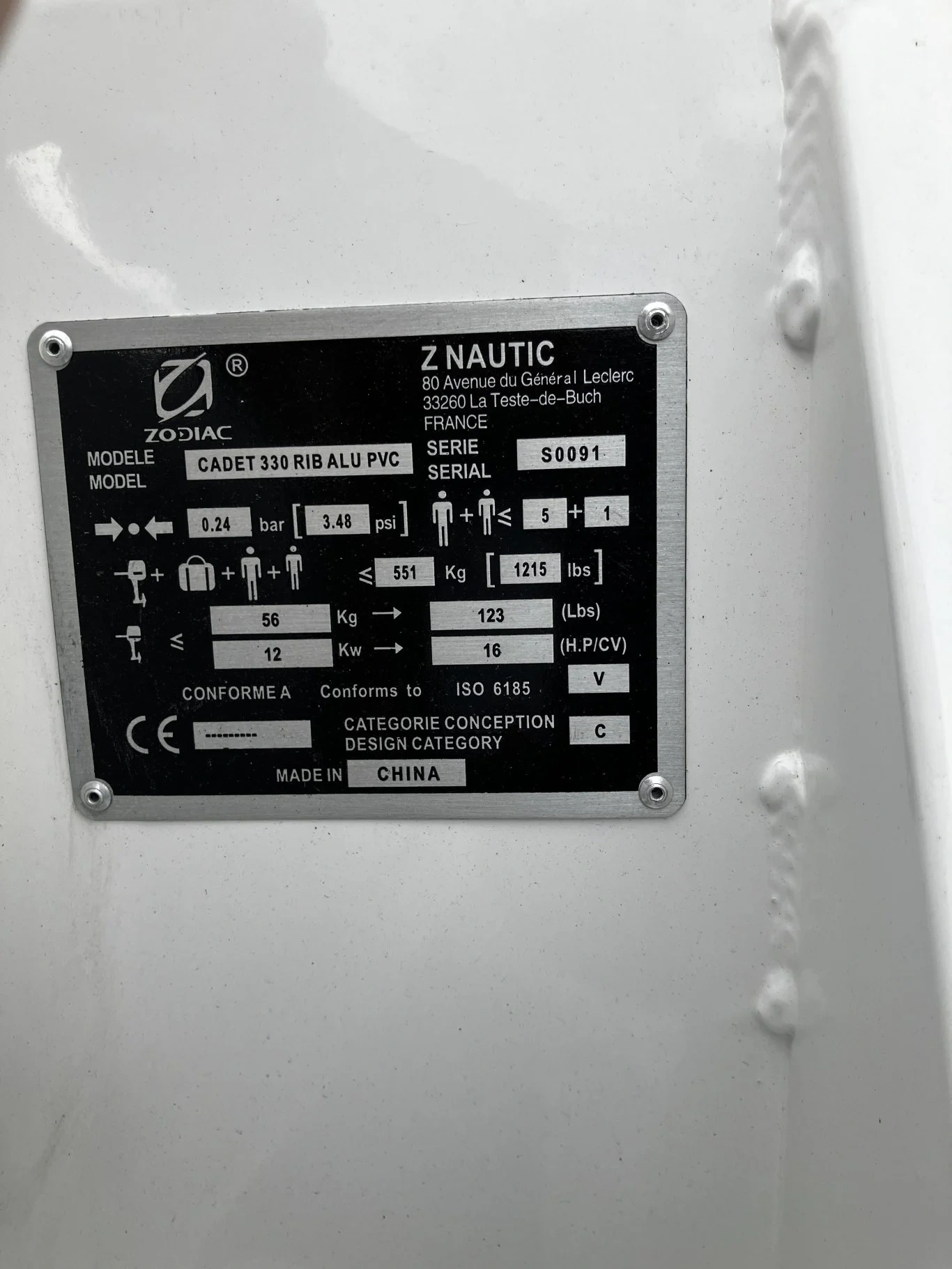 Zodiac Cadet RIB ALU 330