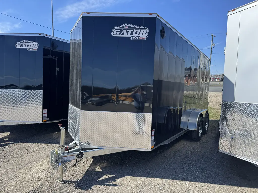 2026 Gator ELITE ENCLOSED TRAILER,7X16,V-NOSE,REAR RAMP,BLACK 