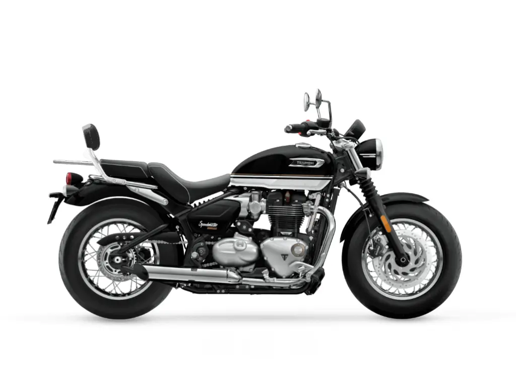 2026 Triumph Bonneville Speedmaster // Sapphire Black/Crystal White - w/ Passenger Backrest & Luggage Rack