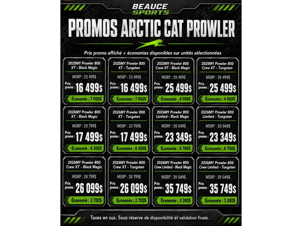 Arctic Cat Prowler 800 Xt Black Magic 🎯 Utv Chasse Travail Defender Ranger Mule Pro Terrain Boisé Polyvalent 🟢 2026 alt