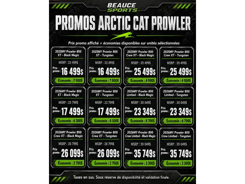 Arctic Cat Prowler 800 Xt Tungsten 🎯 Utv Chasse Travail Defender Ranger Mule Pro Terrain Boisé Polyvalent 🟢 2026 alt