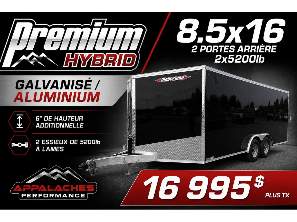 WEBERLANE 8.5X16 ALUMINIUM 2 ESSIEUX 5200lb PORTES DOUBLES 2026
