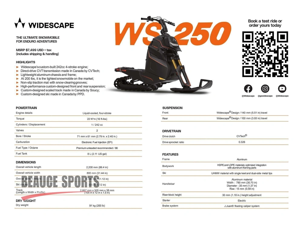 2024 Arctic Cat Widescape 250 Us Black | 🌟 Alternative Moderne Au Snow Hawk 🌟 | alt