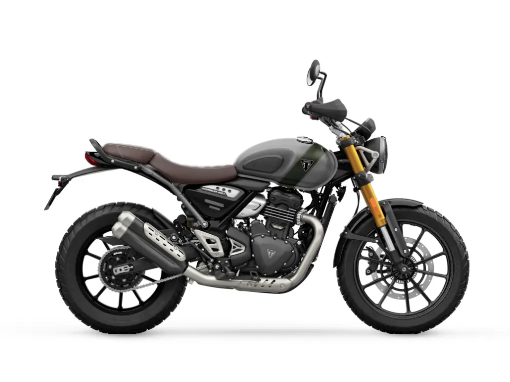 2027 Triumph Scrambler 400 X // Matte Pewter Grey/Matte Khaki Green 