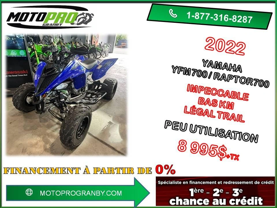 2022 Yamaha Yfm700 Raptor 700 Raptor700 Legal Trail Impeccable alt